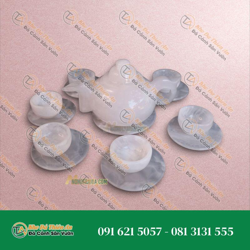Bộ ấm chén bằng đá thạch anh hồng