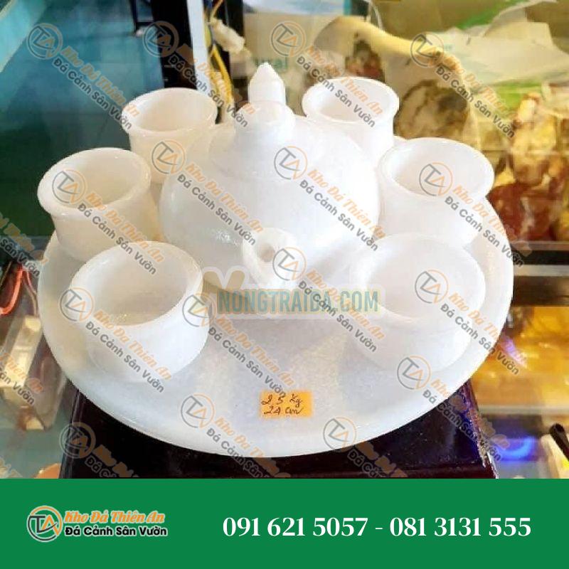 Bộ ấm chén cẩm thạch trắng 7 món
