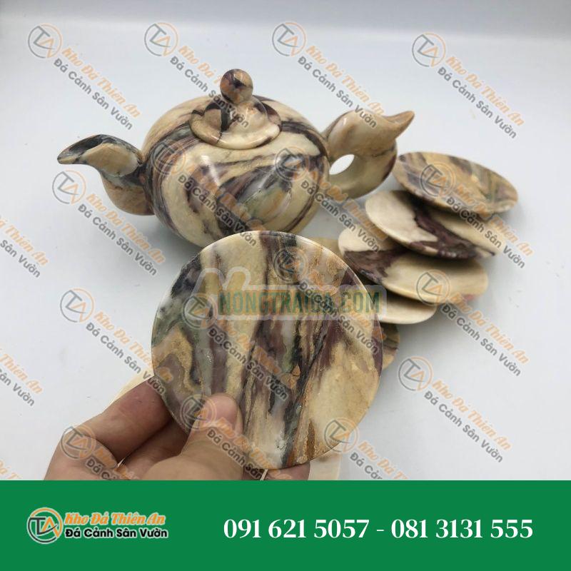 Bộ ấm chén đá quý cao cấp đá ngũ sắc tự nhiên 14 món