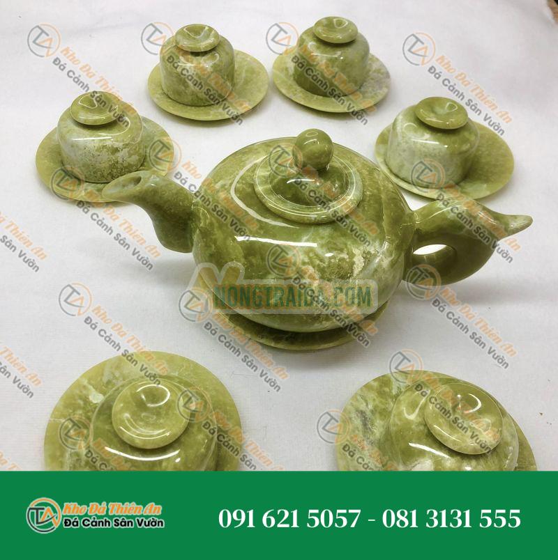 Bộ ấm chén đá quý cao cấp ngọc Secpentine toàn phần 14 món