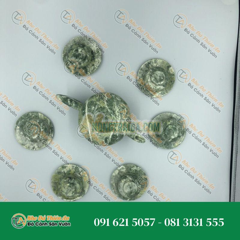 Bộ ấm chén đá quý cao cấp ngọc Secpentine toàn phần, xanh lam 14 món
