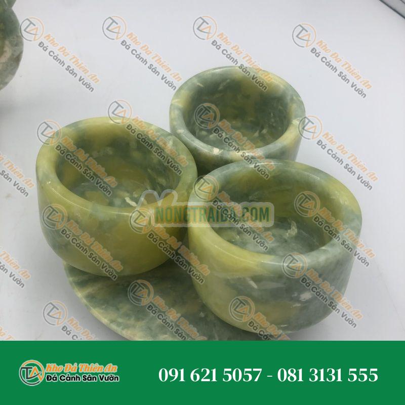 Bộ ấm chén đá quý cao cấp ngọc Secpentine toàn phần, xanh súp lơ 14 món