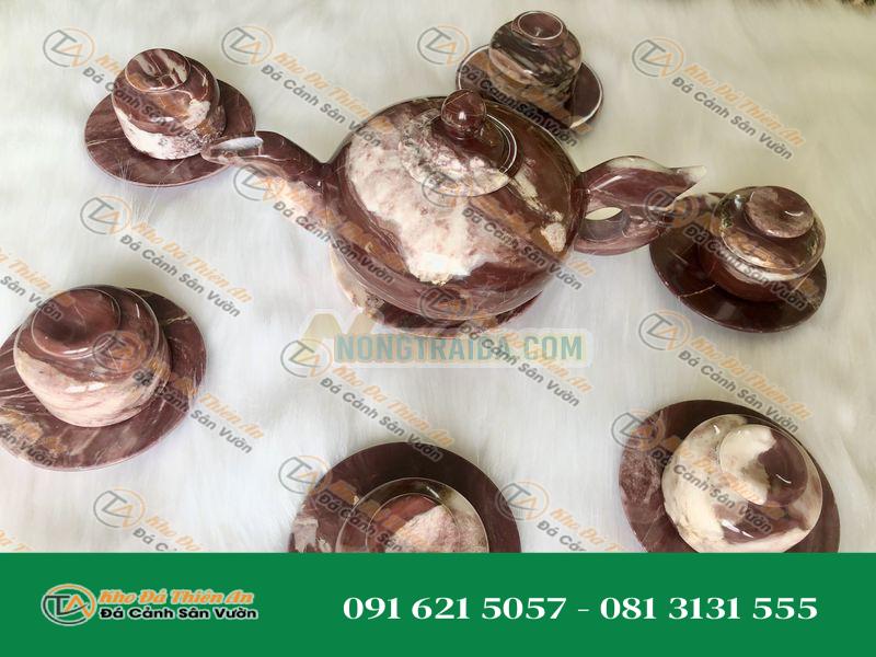 Bộ ấm chén đá quý cao cấp ngọc tím vân mây tự nhiên 14 món