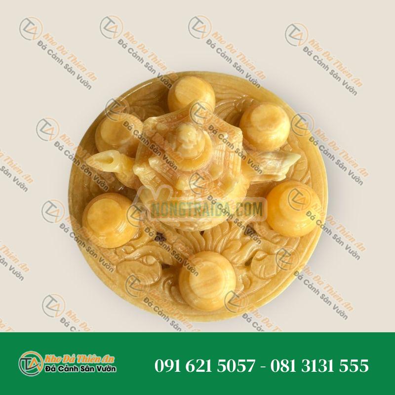 Bộ ấm trà chạm rồng đá ngọc Hoàng Long