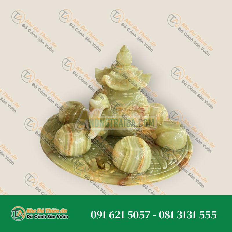 Bộ ấm trà chạm rồng đá ngọc onyx