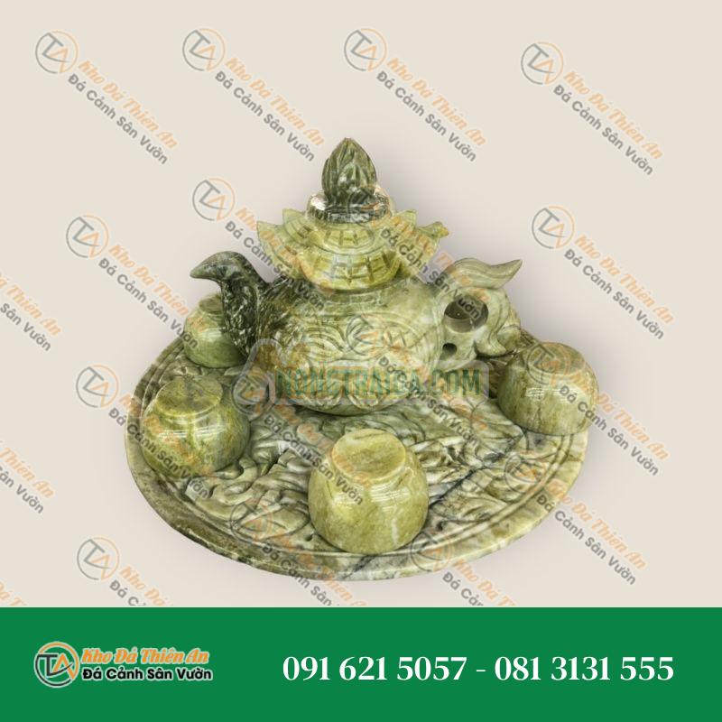 Bộ ấm trà chạm rồng đá ngọc serpentine