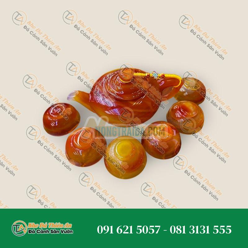 Bộ ấm trà đá mã não đỏ tự nhiên