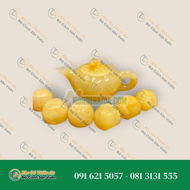 Bộ Ấm Trà với ấm rót trà kiểu bí ngô đá ngọc hoàng long