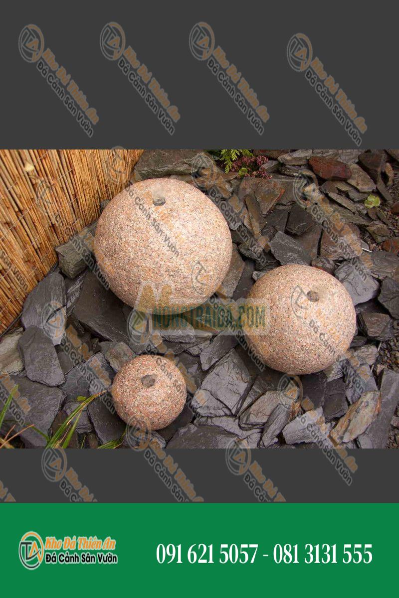 Bộ ba bóng đài phun nước bằng đá granit đỏ