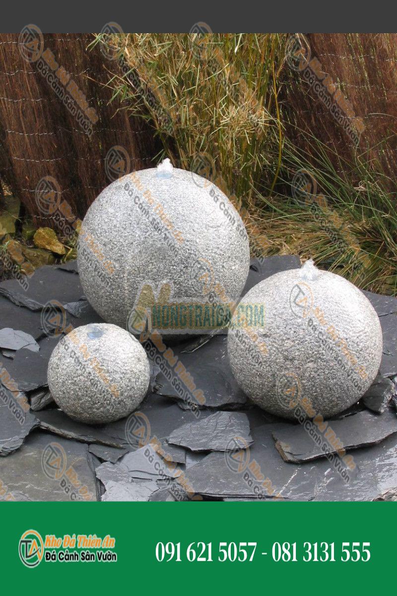 Bộ ba bóng đài phun nước bằng đá granit xám