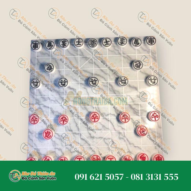 Bộ bàn cờ tướng đá cẩm thạch trắng xám – Dài 30cm