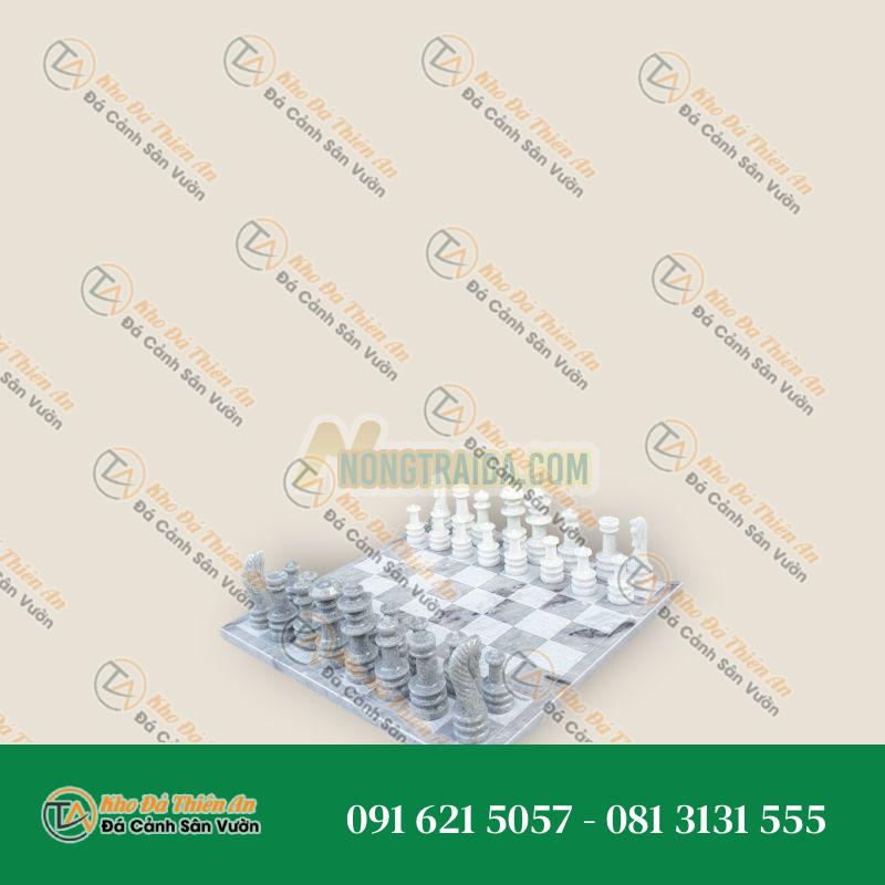 Bộ bàn cờ vua đá cẩm thạch trắng xám – Dài 30cm