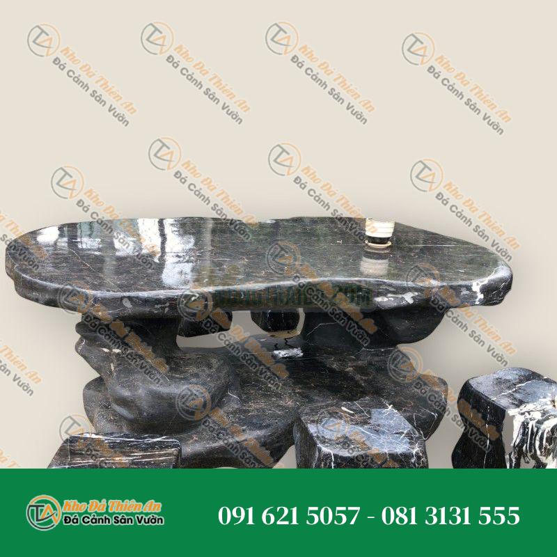 Bộ bàn ghế đá đen 2 chân nguyên khối 180x116x60cm