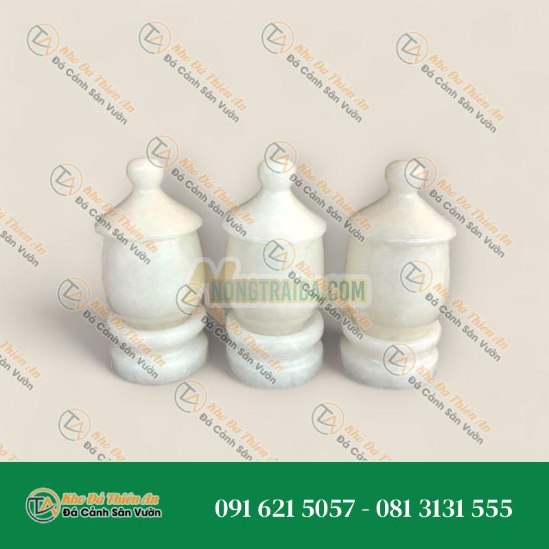 Bộ combo 3 hũ đựng muối, gạo, nước thờ cúng đặt bàn thờ ông địa thần tài đá cẩm thạch trắng