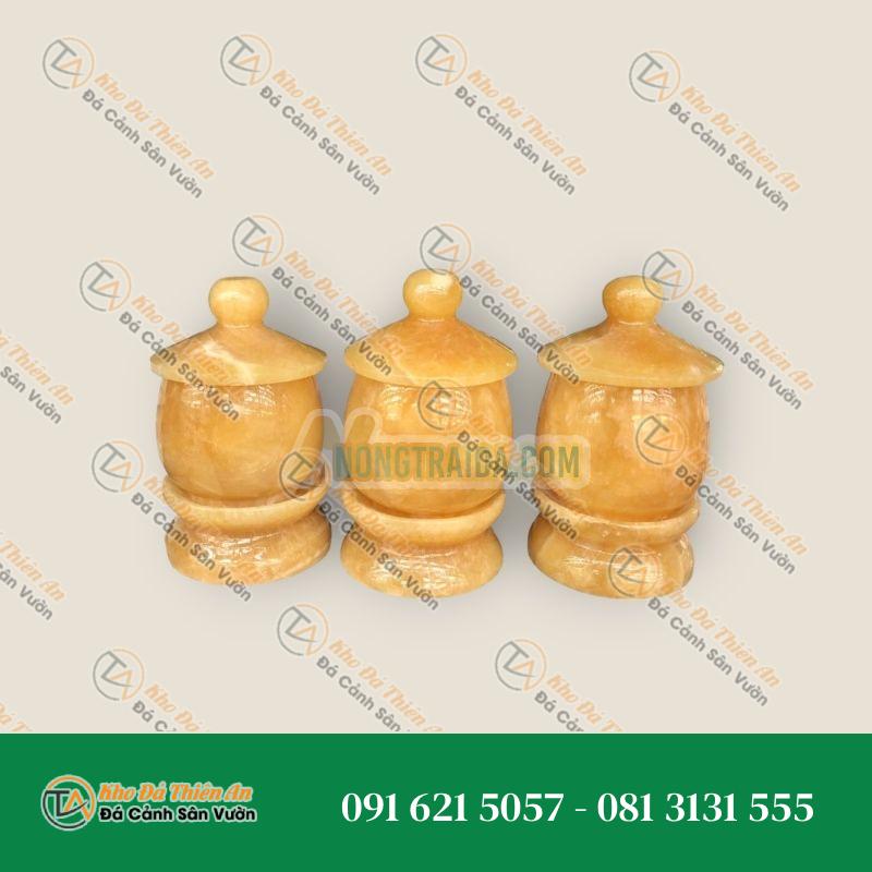 Bộ combo 3 hũ đựng muối, gạo, nước thờ cúng đặt bàn thờ ông địa thần tài đá ngọc hoàng long
