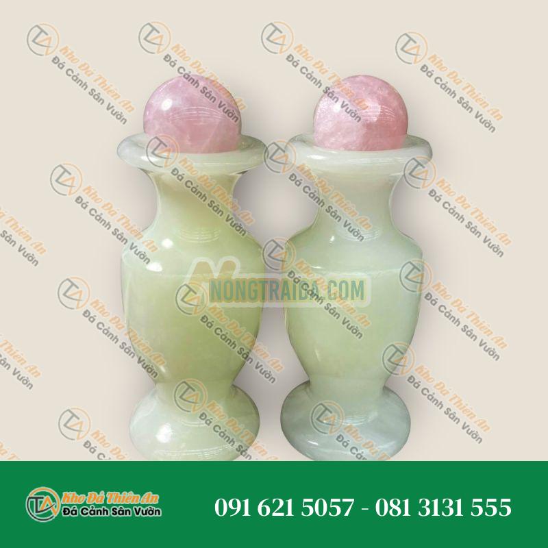 Bộ combo cặp Lục Bình Lọ Hoa đá ngọc onyx kết hợp bi cầu đá thạch anh hồng phong thủy