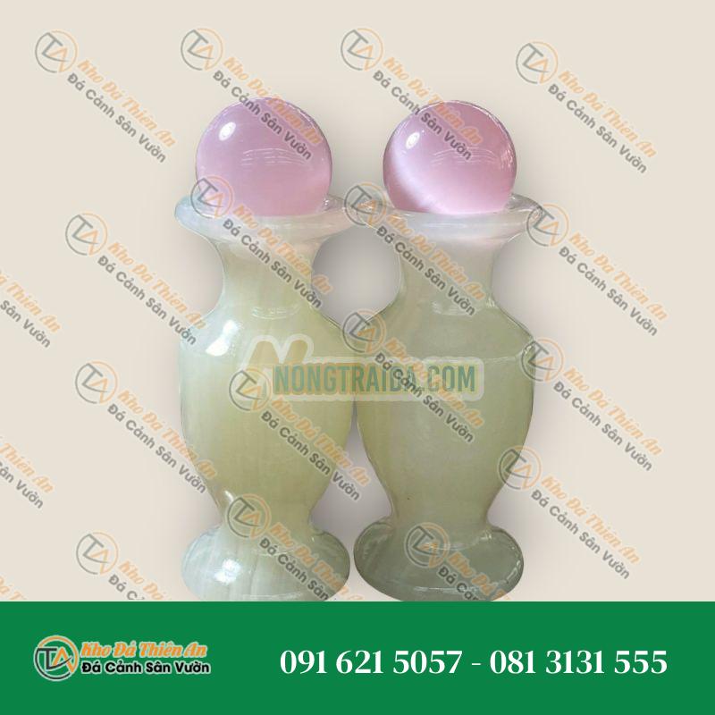 Bộ combo cặp Lục Bình Lọ Hoa đá ngọc onyx kết hợp quả cầu đá mắt mèo hồng phong thủy