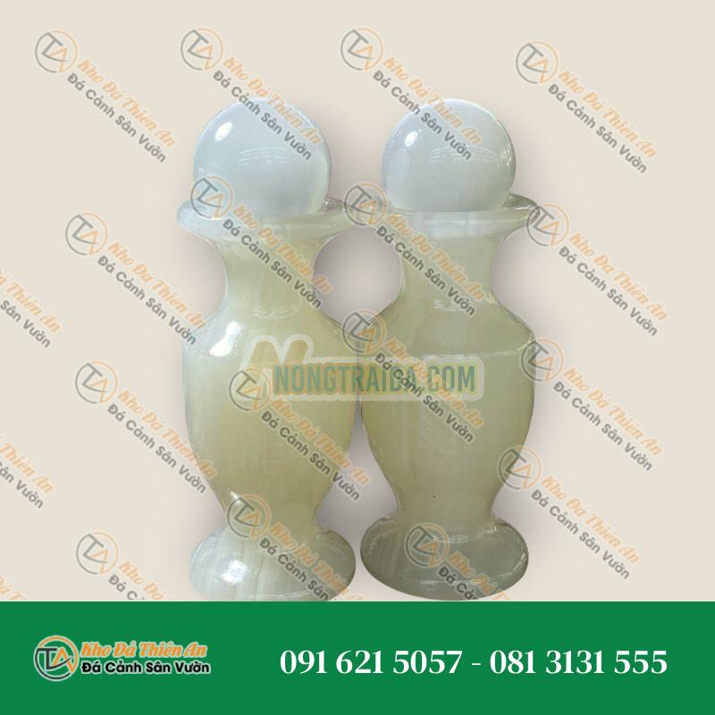 Bộ combo cặp Lục Bình Lọ Hoa đá ngọc onyx kết hợp quả cầu đá mắt mèo trắng phong thủy