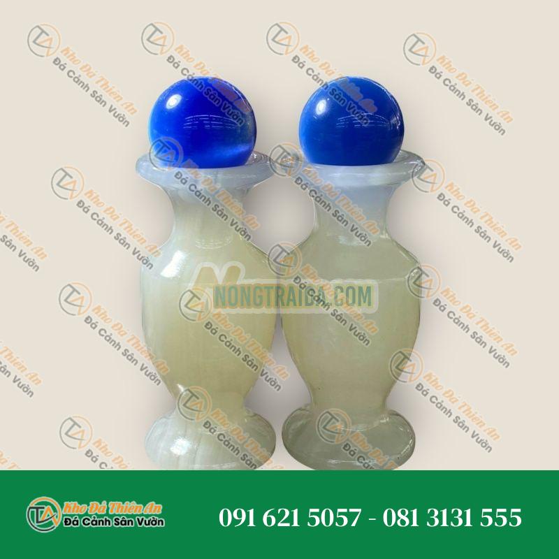 Bộ combo cặp Lục Bình Lọ Hoa đá ngọc onyx kết hợp quả cầu đá mắt mèo xanh biển phong thủy
