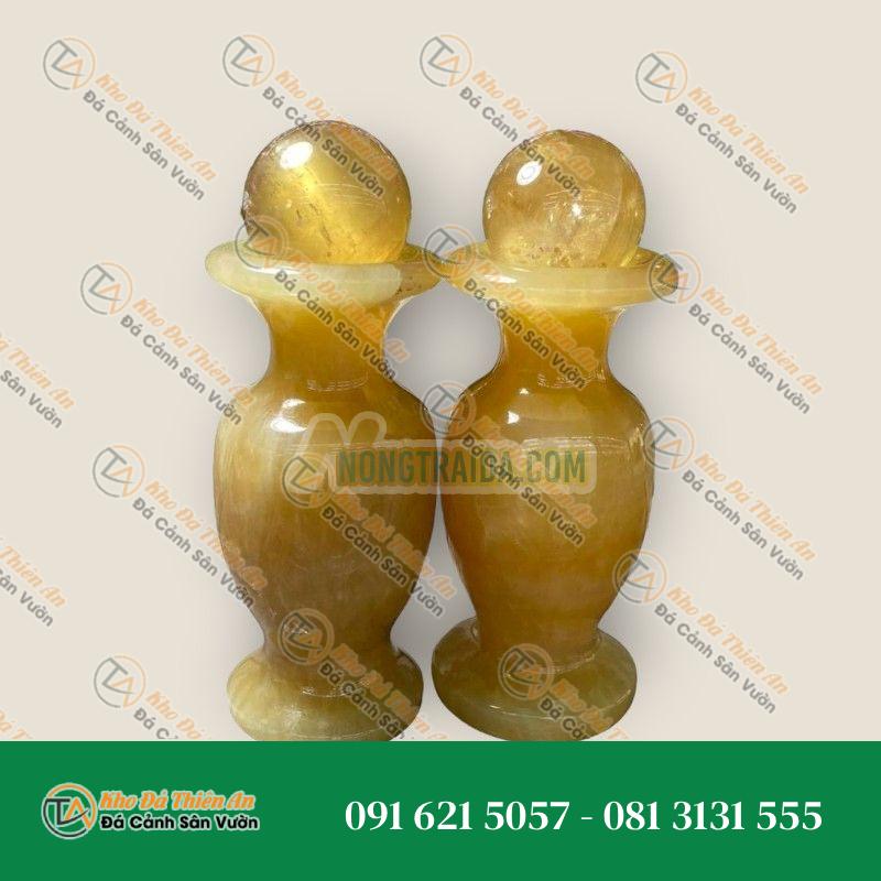 Bộ combo cặp Lục Bình Lọ Hoa kết hợp quả cầu phong thủy đá thạch anh vàng