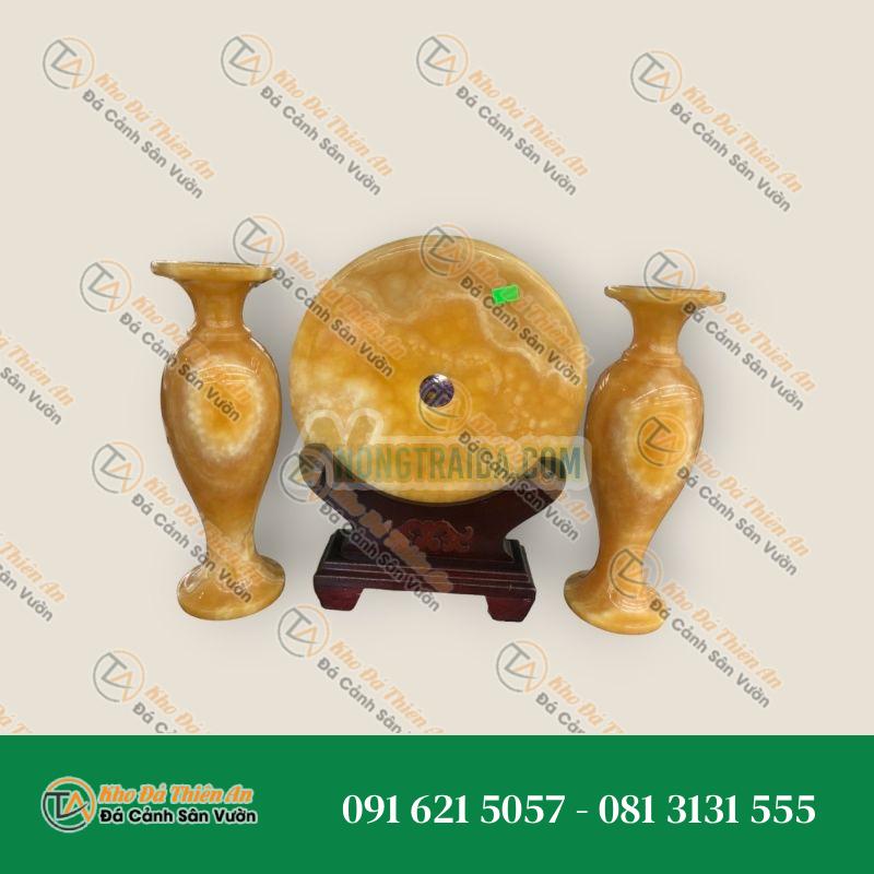 Bộ combo cặp lục bình lọ hoa và đồng tiền đồng điếu phong thủy đá ngọc hoàng long trang trí phòng khách, bàn làm việc
