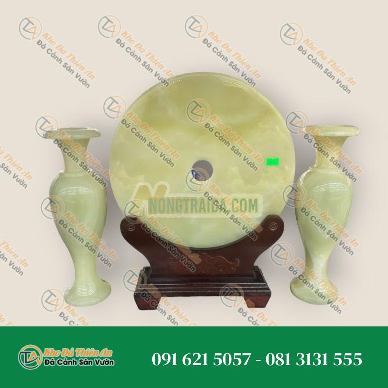 Bộ combo cặp lục bình lọ hoa và đồng tiền đồng điếu phong thủy đá ngọc onyx trang trí phòng khách, bàn làm việc