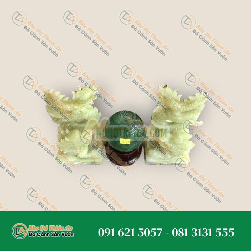 Bộ combo Cặp Rồng đứng đá ngọc Onyx và Quả cầu phong thủy đá thạch anh xanh