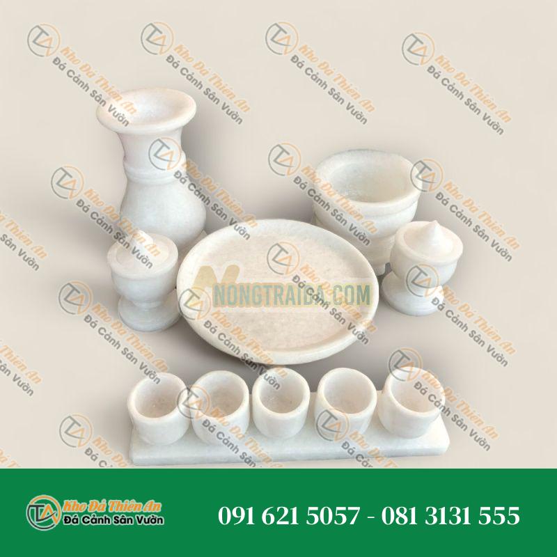 Bộ combo đồ thờ cúng đá cẩm thạch trắng
