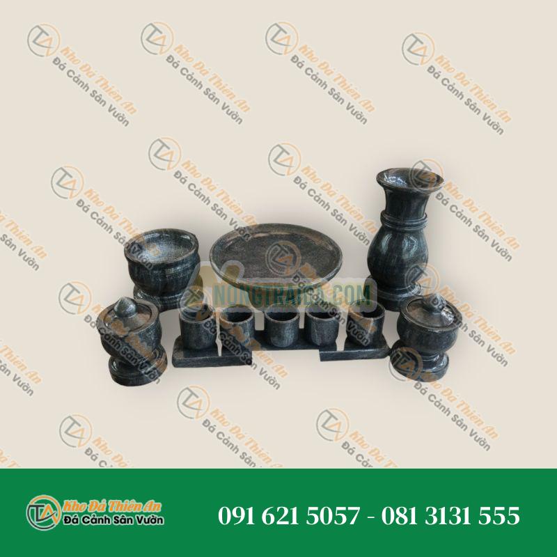 Bộ combo đồ thờ cúng đá cẩm thạch vân đen