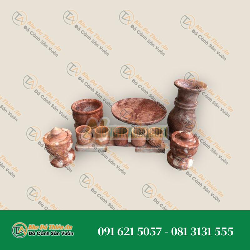 Bộ combo đồ thờ cúng đá cẩm thạch vân đỏ