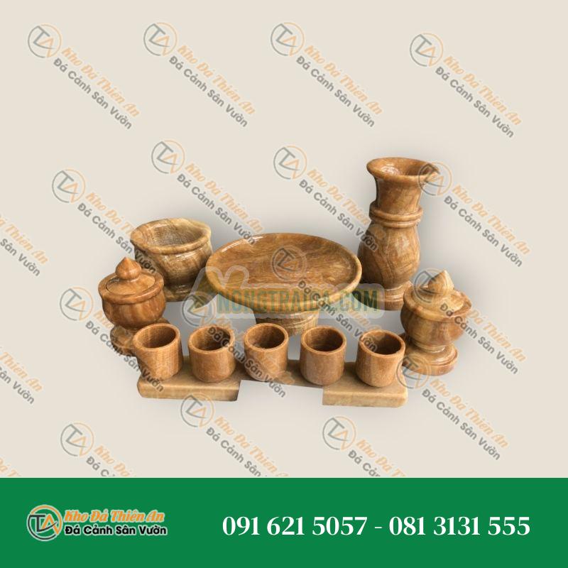 Bộ combo đồ thờ cúng đá cẩm thạch vân gỗ