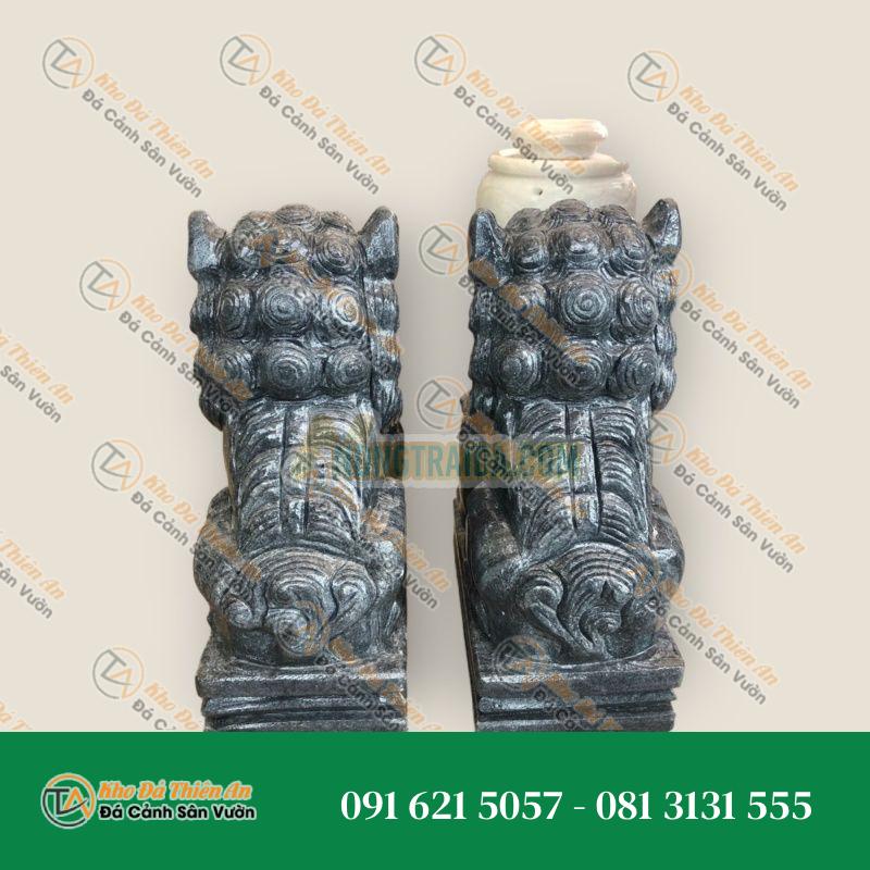 Bộ combo đồ thờ cúng và cặp kỳ lân cao 30cm phong thủy đá cẩm thạch vân đen
