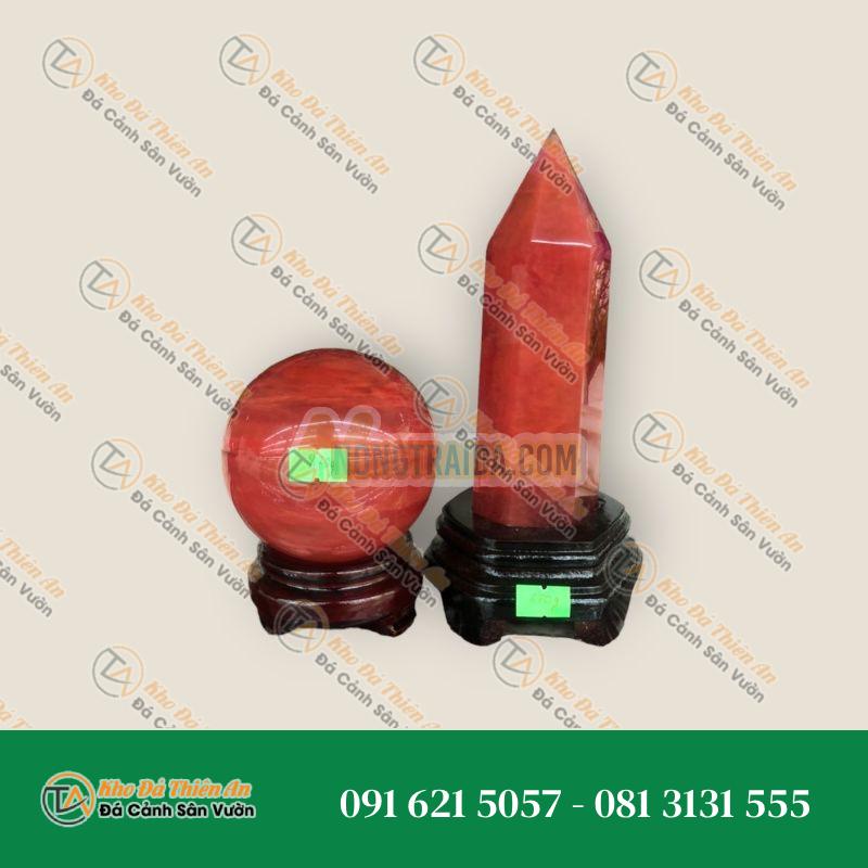 Bộ combo phong thủy trấn trạch đá núi lửa Obsidian đỏ