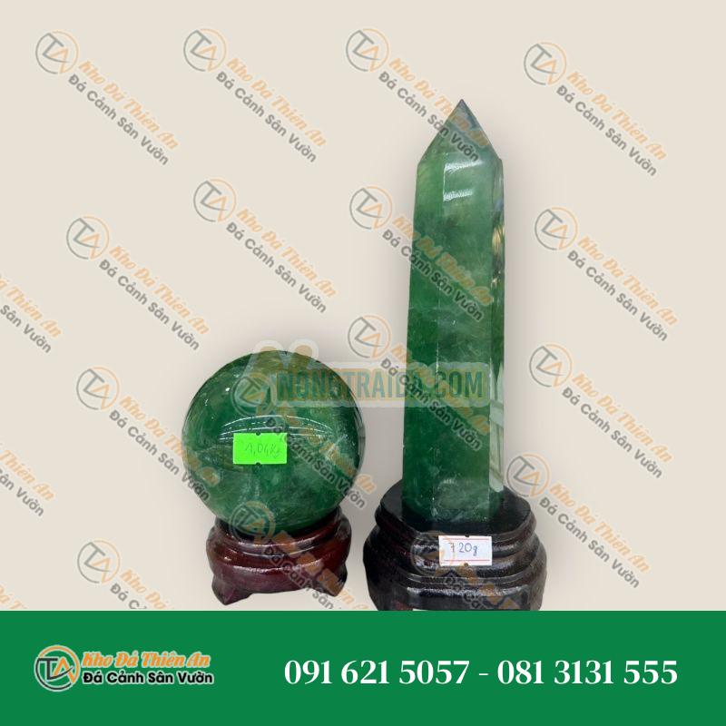 Bộ combo phong thủy trấn trạch đá thạch anh xanh