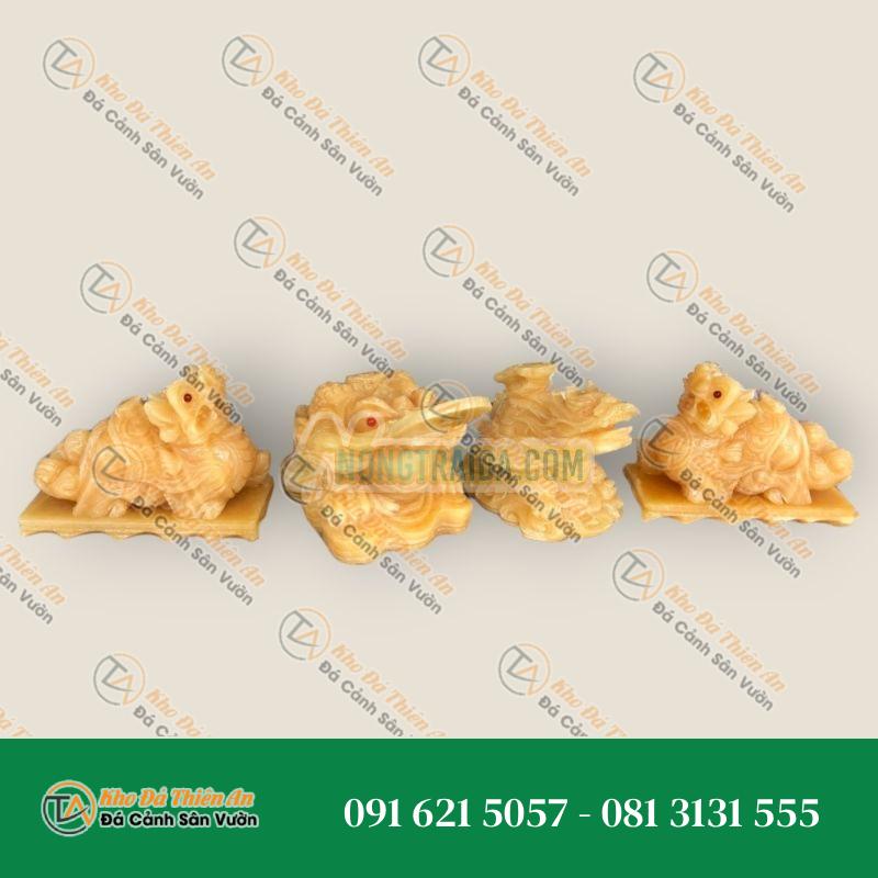 Bộ combo Tỳ Hưu, Cóc Ba Chân, Cóc Ngậm Tiền, Thiềm Thừ và Long quy, rùa đầu rồng phong thủy đá ngọc hoàng long – Dài 15cm