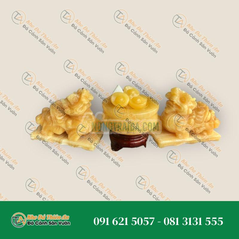 Bộ combo Tỳ Hưu dài 13cm và Bát tụ bảo, bát tụ tài, bát tụ lộc, bát vàng phong thủy đường kính 10cm chiêu nạp tài lộc