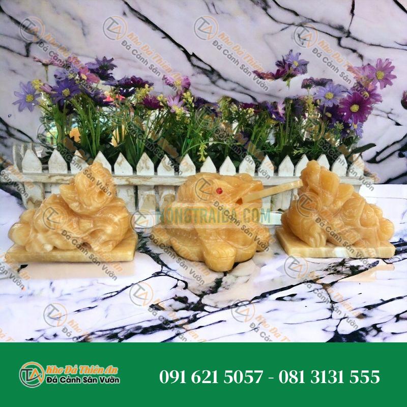 Bộ combo Tỳ Hưu dài 13cm và Tượng Cóc Ba Chân, Cóc Ngậm Tiền, Thiềm Thừ phong thủy dài 12cm đá ngọc hoàng long