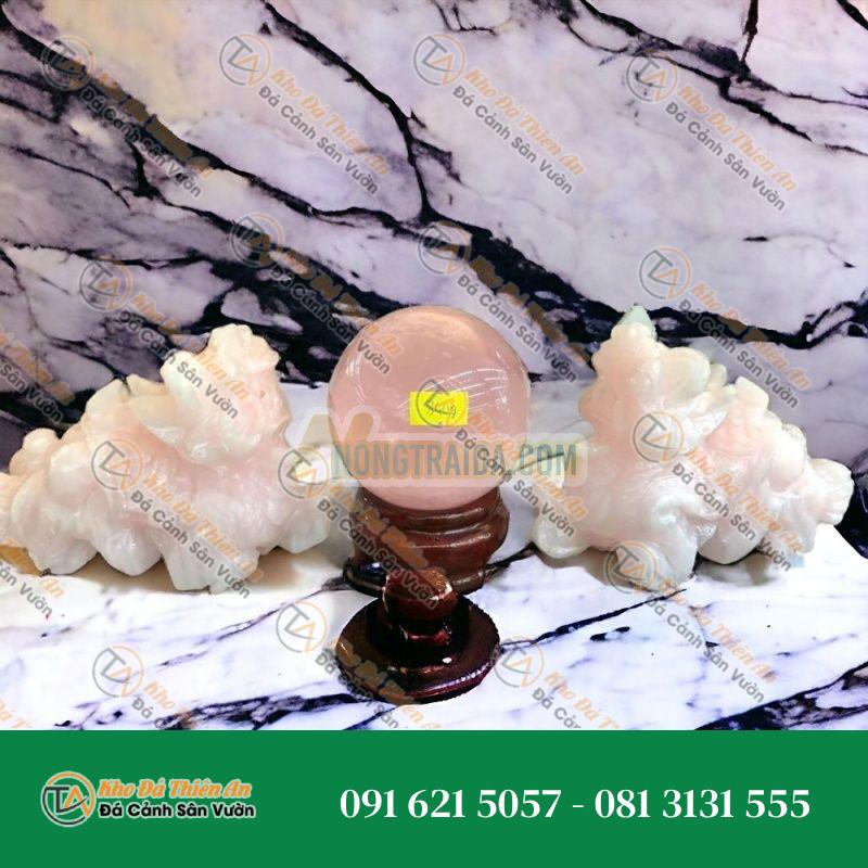 Bộ combo Tỳ Hưu dài 15cm và Quả cầu phong thuỷ đá thạch anh hồng hợp mệnh Hỏa – Thổ