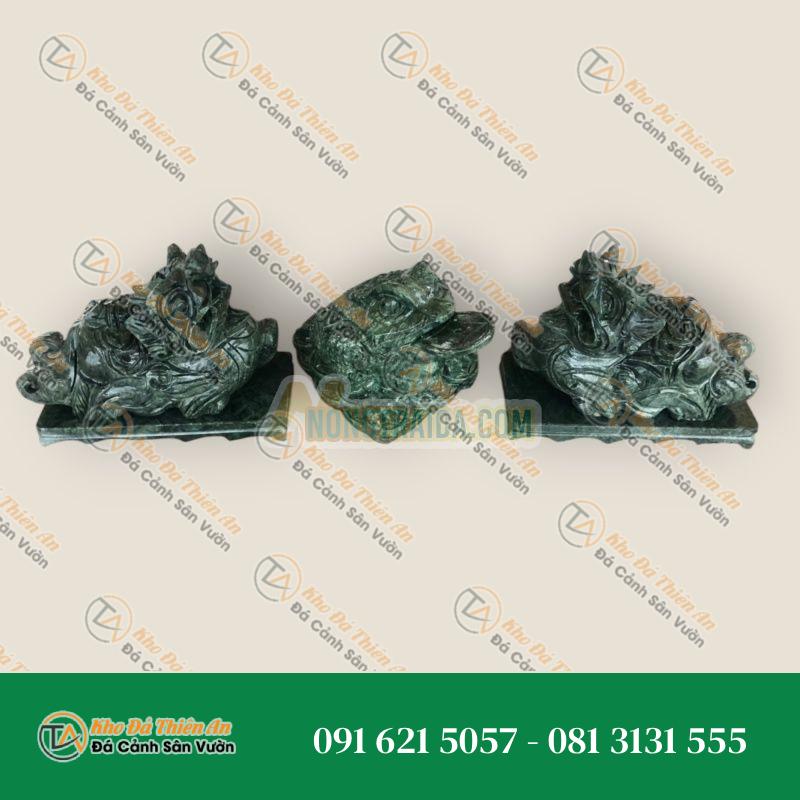Bộ combo Tỳ Hưu dài 15cm và Tượng Cóc Ba Chân, Cóc Ngậm Tiền, Thiềm Thừ phong thủy dài 13cm chiêu nạp tài lộc đá ngọc Ấn Độ trang trí bàn thờ thần tài thổ địa