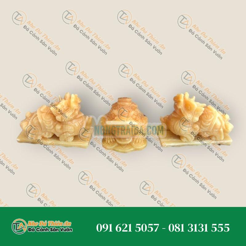 Bộ combo Tỳ Hưu dài 15cm và Tượng Cóc Ba Chân, Cóc Ngậm Tiền, Thiềm Thừ phong thủy dài 15cm, đá ngọc hoàng long