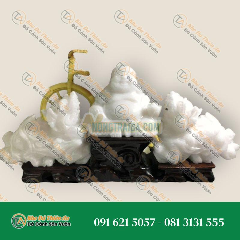 Bộ combo Tỳ Hưu phong thủy và Tượng Di Lặc chiêu nạp tài lộc đá cẩm thạch trắng hợp mệnh Thủy – Kim