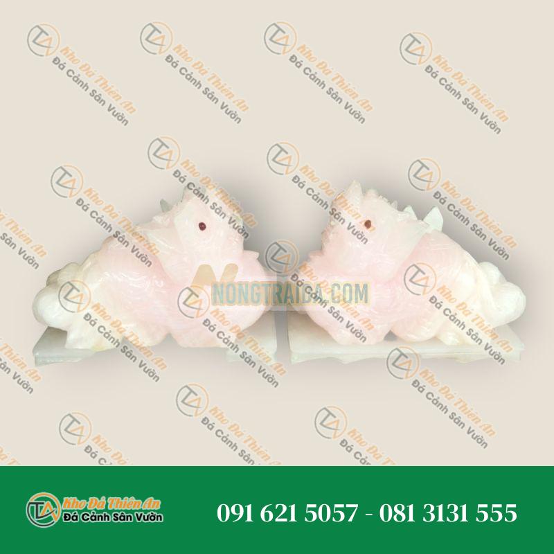 Bộ combo Tỳ Hưu và Tượng Cóc Ba Chân, Cóc Ngậm Tiền, Thiềm Thừ phong thủy chiêu nạp tài lộc đá thạch anh hồng trang trí bàn thờ thần tài thổ địa