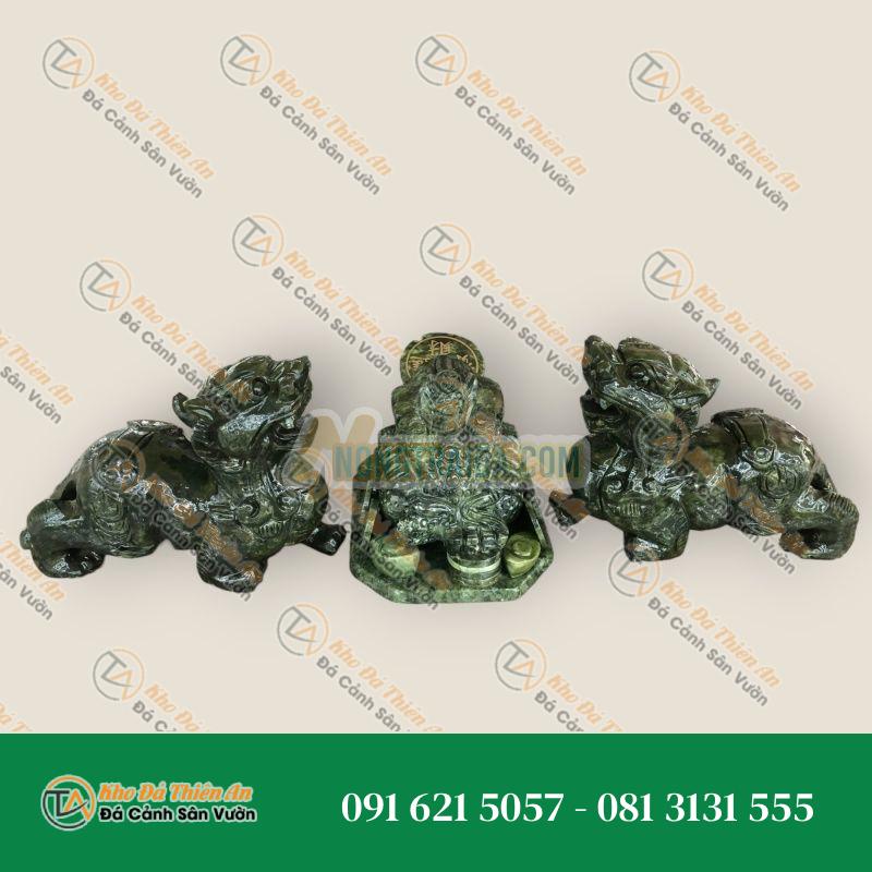 Bộ combo Tỳ Hưu và Tượng Cóc Ba Chân, Cóc Ngậm Tiền, Thiềm Thừ phong thủy đá ngọc Ấn Độ trang trí bàn thờ thần tài thổ địa