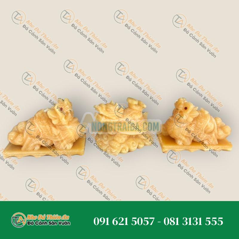 Bộ combo Tỳ Hưu và Tượng Long Quy, Rùa đầu rồng phong thủy đá ngọc hoàng long – Dài 15cm