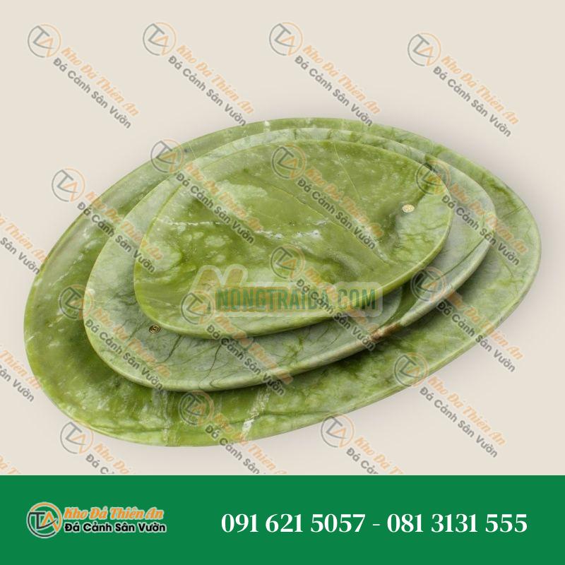 Bộ đĩa bày bằng đá cẩm thạch ngọc Minh Xanh (Đồ sưu tầm) chạm khắc thủ công Italy