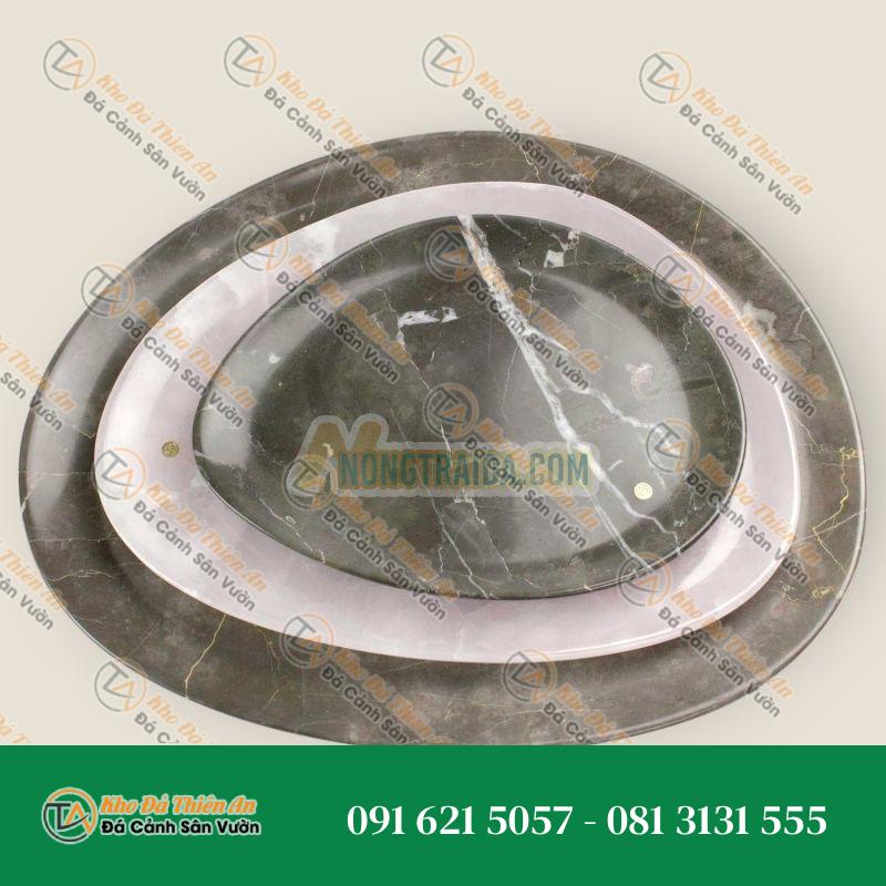 Bộ đĩa bày bằng đá cẩm thạch Onyx hồng và vân mây xám Hoàng gia, chạm khắc thủ công Italy