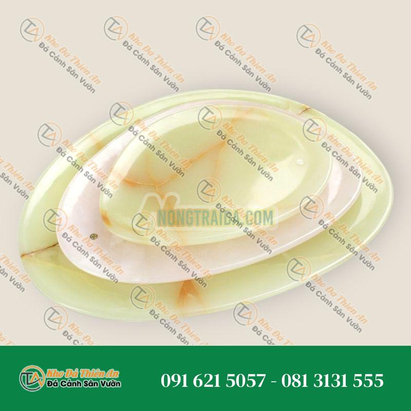 Bộ đĩa bày bằng đá cẩm thạch Onyx hồng và xanh lá, chạm khắc thủ công Italy