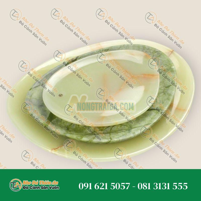 Bộ đĩa bày bằng đá cẩm thạch Onyx ngọc Minh Xanh nguyên khối, chạm khắc thủ công Italy