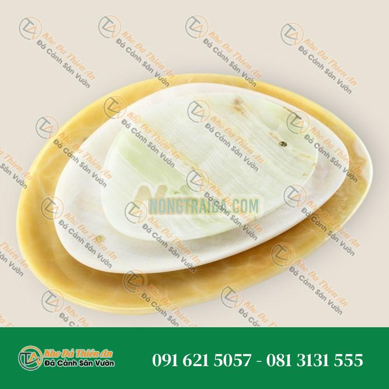 Bộ đĩa bày bằng đá cẩm thạch Xanh lá, Trắng và Cam, chạm khắc thủ công Italy