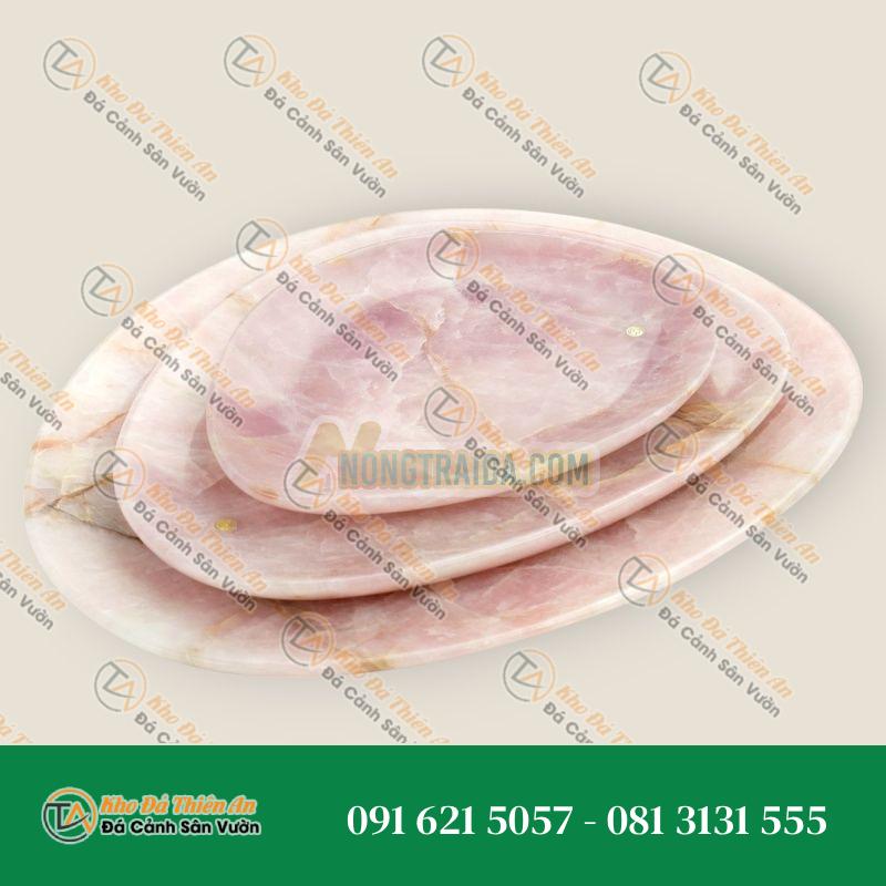 Bộ đĩa bày bằng đá thạch anh hồng, chạm khắc thủ công (Đồ sưu tầm) – Italy